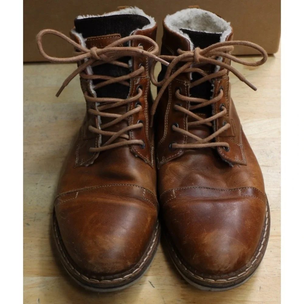 Bullboxer Zander II Lace-Up Leather Sherpa Lining Ankle Boots Mens Size 12 Brown